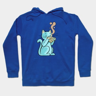 blue cat drinks coffee from a cup Hoodie